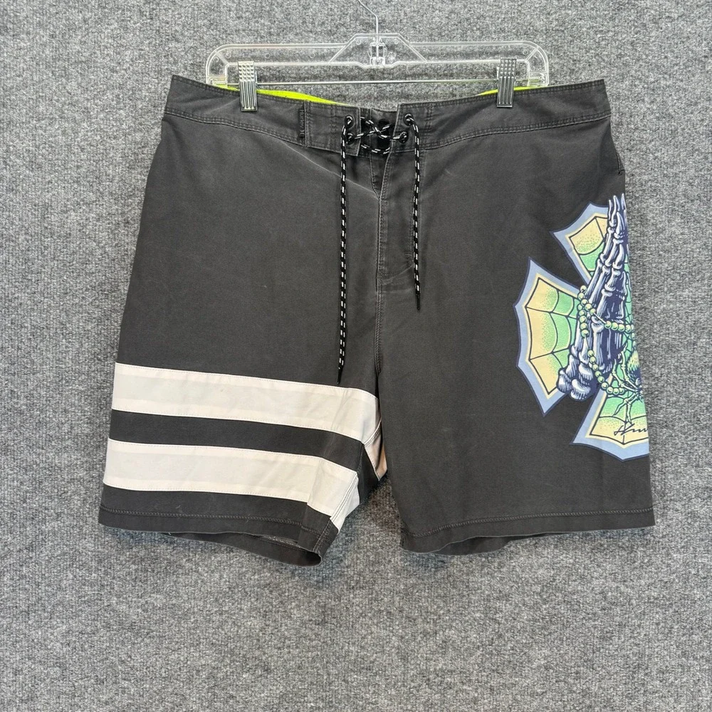 Hurley Board Shorts Mens 36 Black Skeleton‎ Graphic Filipe Toledo Phantom Y2K
