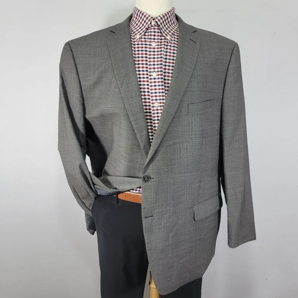Calvin Klein Men's Sport Coat‎ Blazer Two Button Gray Checked Wool 52R