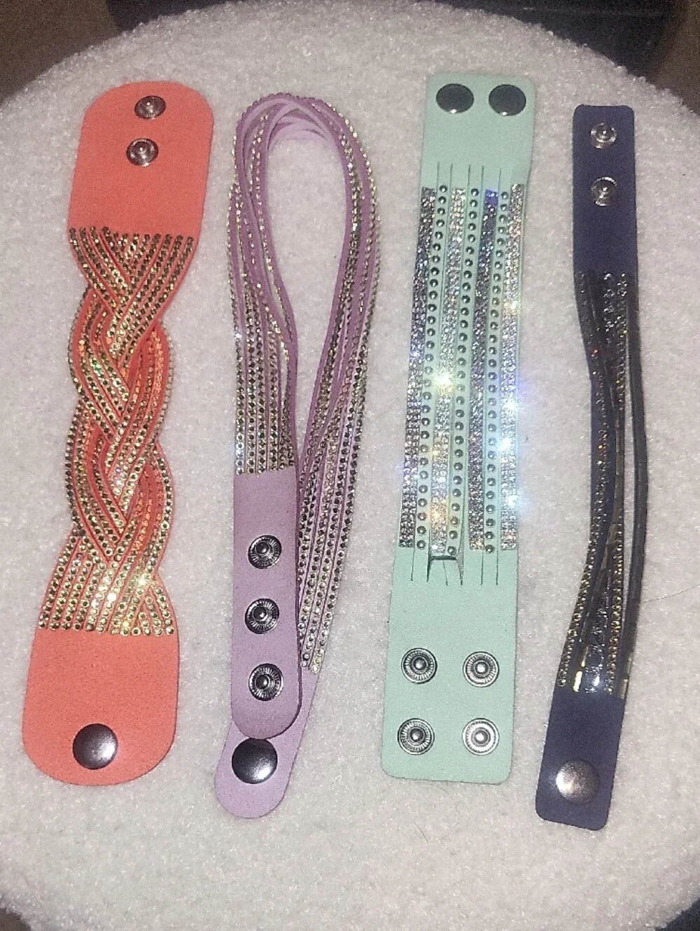 Rhinestone Braided and Strappy Snap Cuff Bracelet - 4
