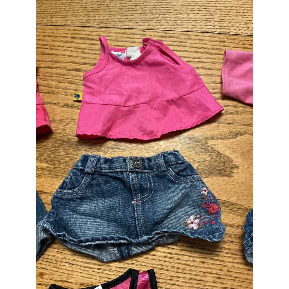 Build-A-Bear Workshop Clothing Lot 8pc Denim Skirts Pink Tops Cheerleader Outfit