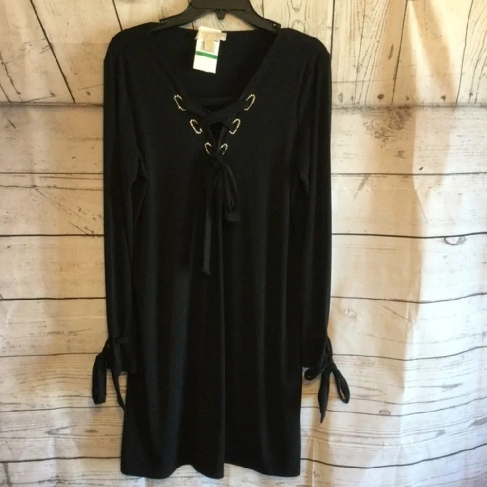 Michael Kors NWT Elegant Black Rhinestones Long Sleeve Party Wedding Dress Large