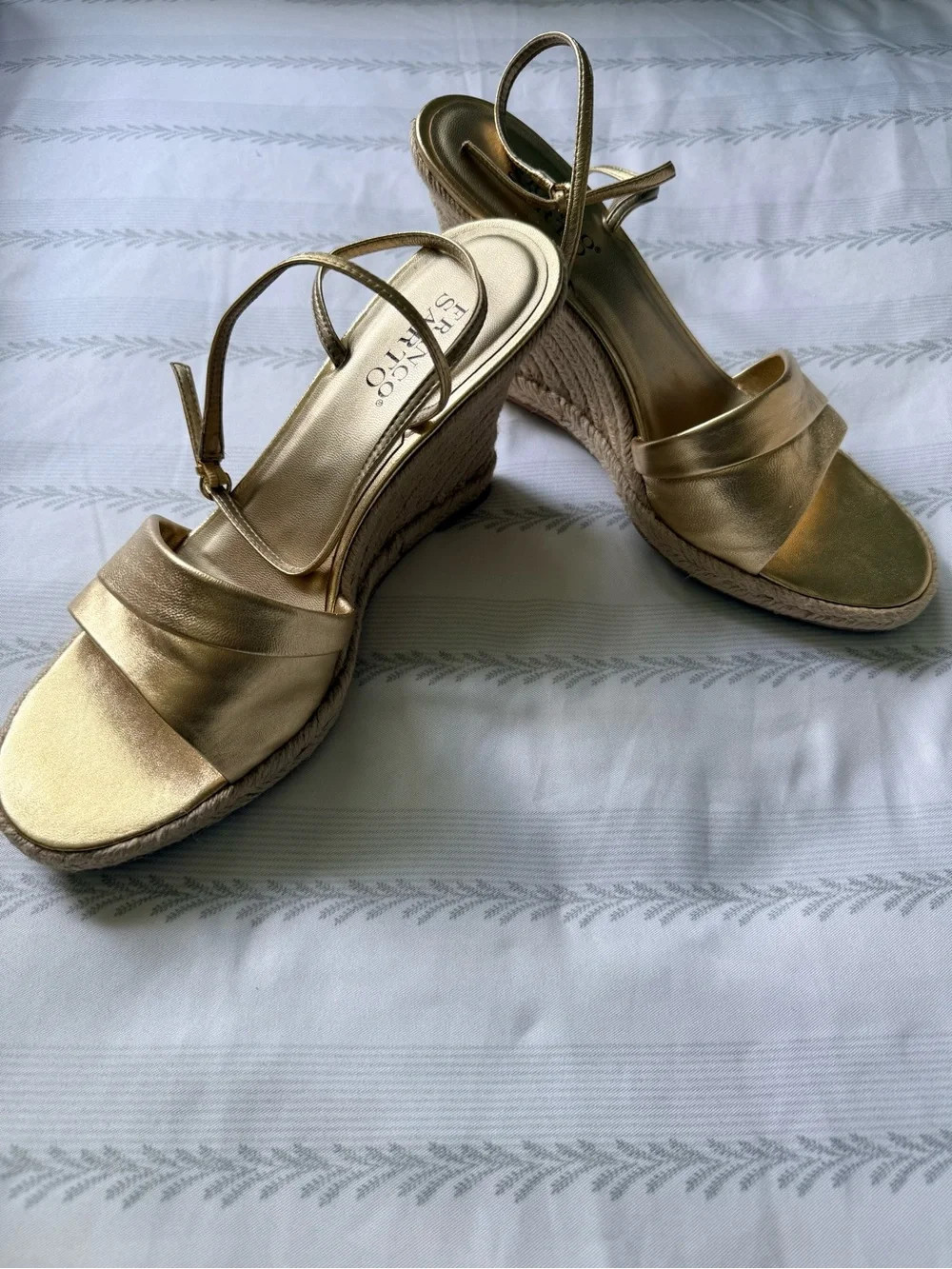 Franco Sarto Gold Metallic Espadrille Wedge Sandals