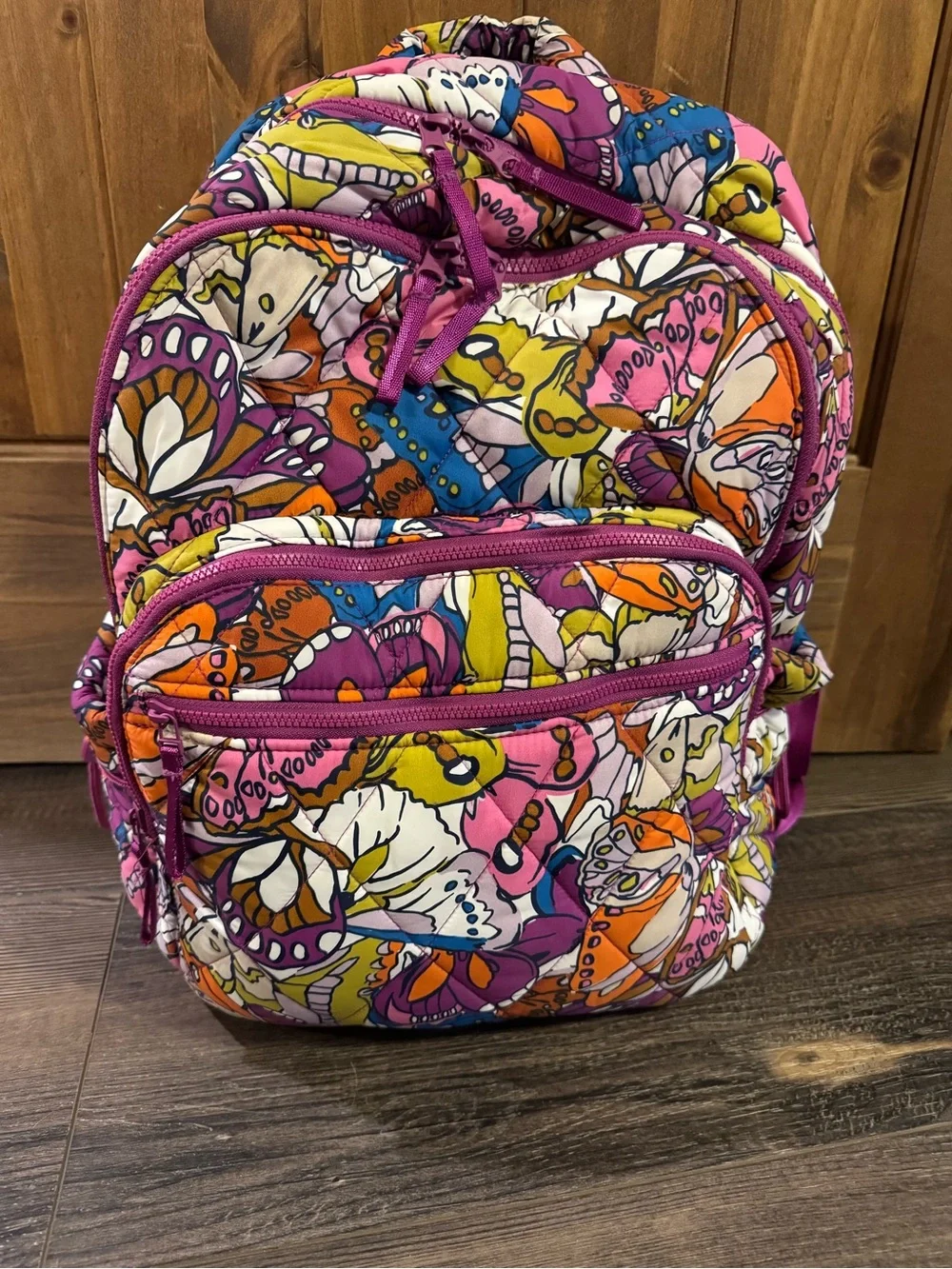 Vera Bradley Quilted Butterfly Backpack in Pink, Orange & Yellow