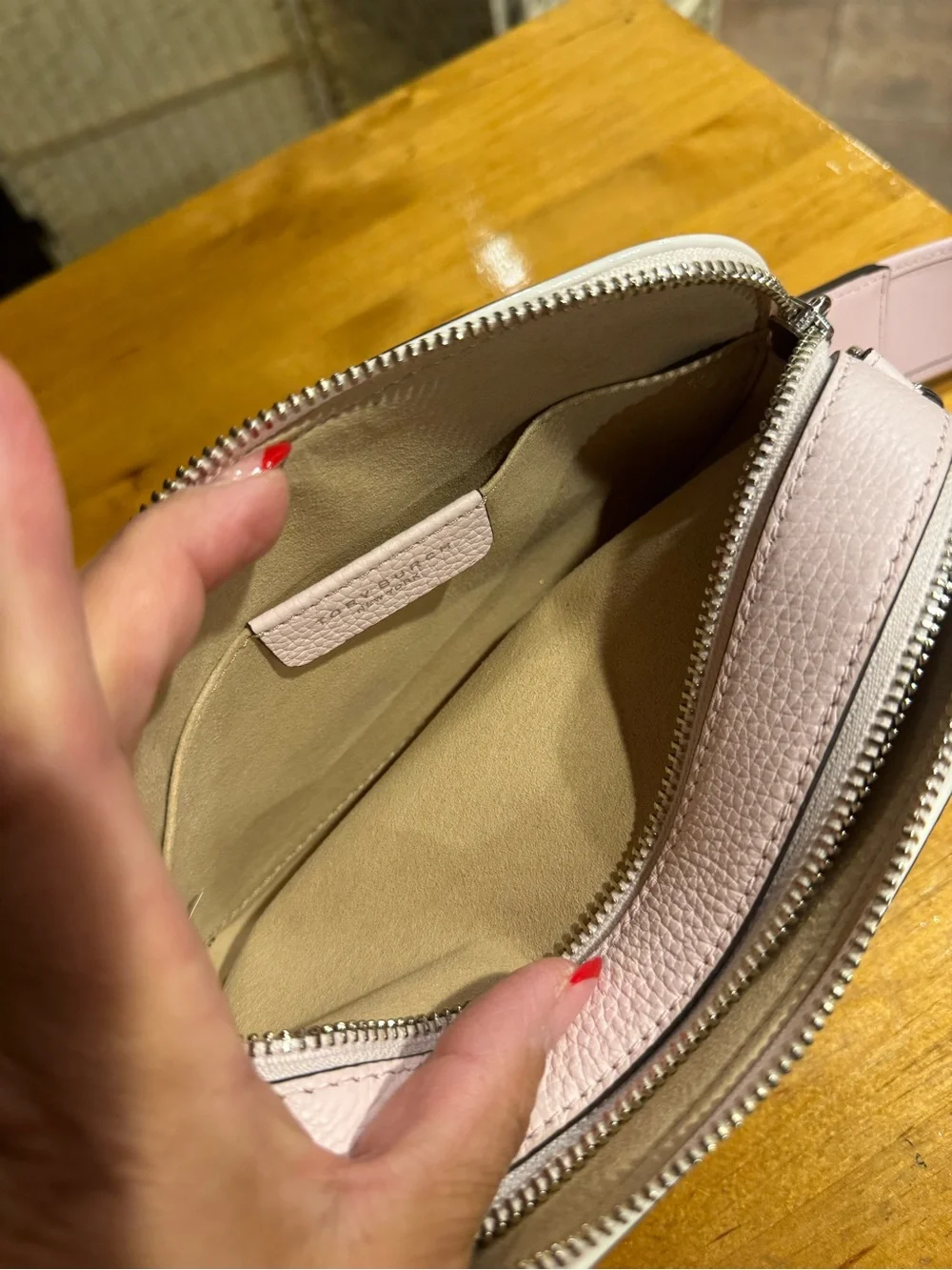 Tory Burch soft Pink Leather mini Miller Crossbody bag with TB Logo Strap