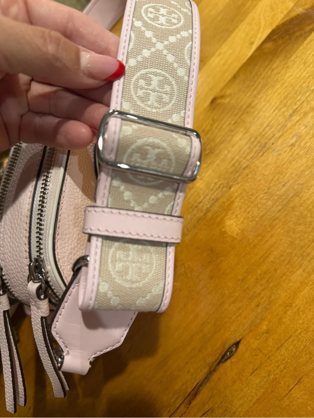 Tory Burch soft Pink Leather mini Miller Crossbody bag with TB Logo Strap