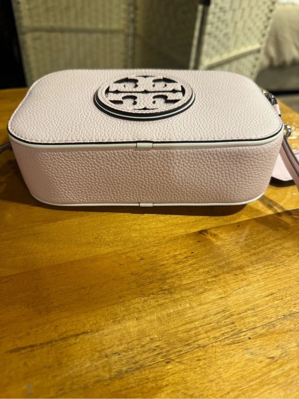 Tory Burch soft Pink Leather mini Miller Crossbody bag with TB Logo Strap