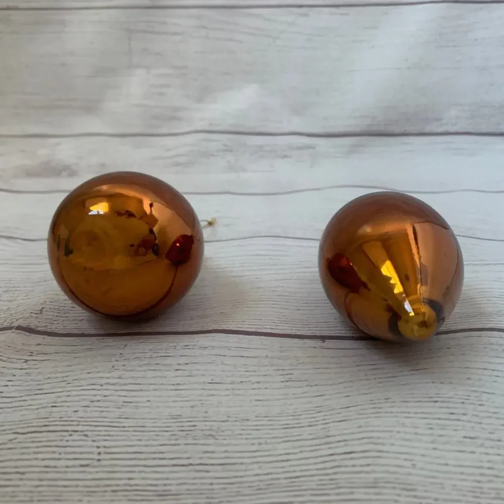 Vintage Glass Ornaments Set of 2 Brown Gold Drop Teardrop Christmas Tree