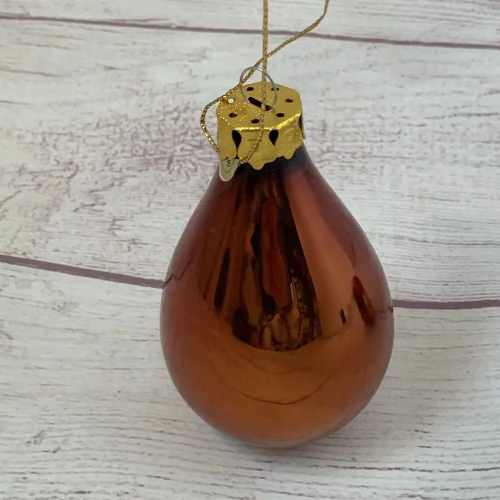 Vintage Glass Ornaments Set of 2 Brown Gold Drop Teardrop Christmas Tree