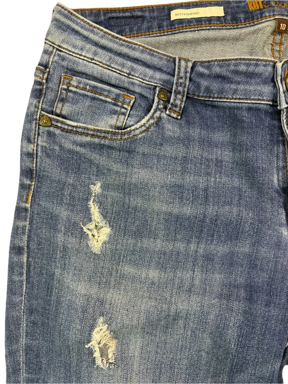 Kut from the Kloth Boyfriend Straight Leg Slight Distressed Blue Jeans