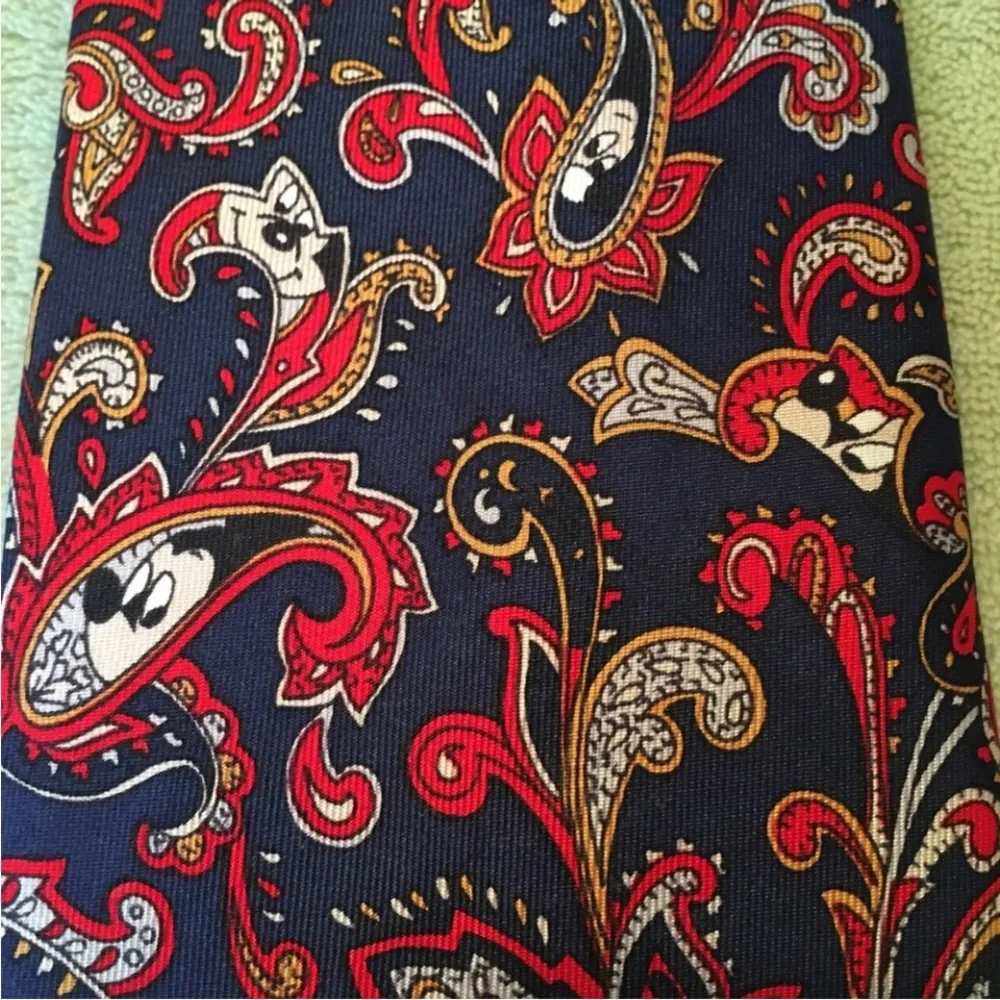 Disney necktie Mickey hiding silk cartoon paisley blue red Balancine Tie Works