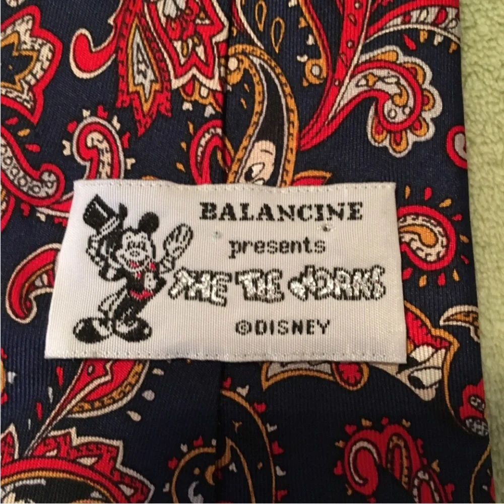 Disney necktie Mickey hiding silk cartoon paisley blue red Balancine Tie Works