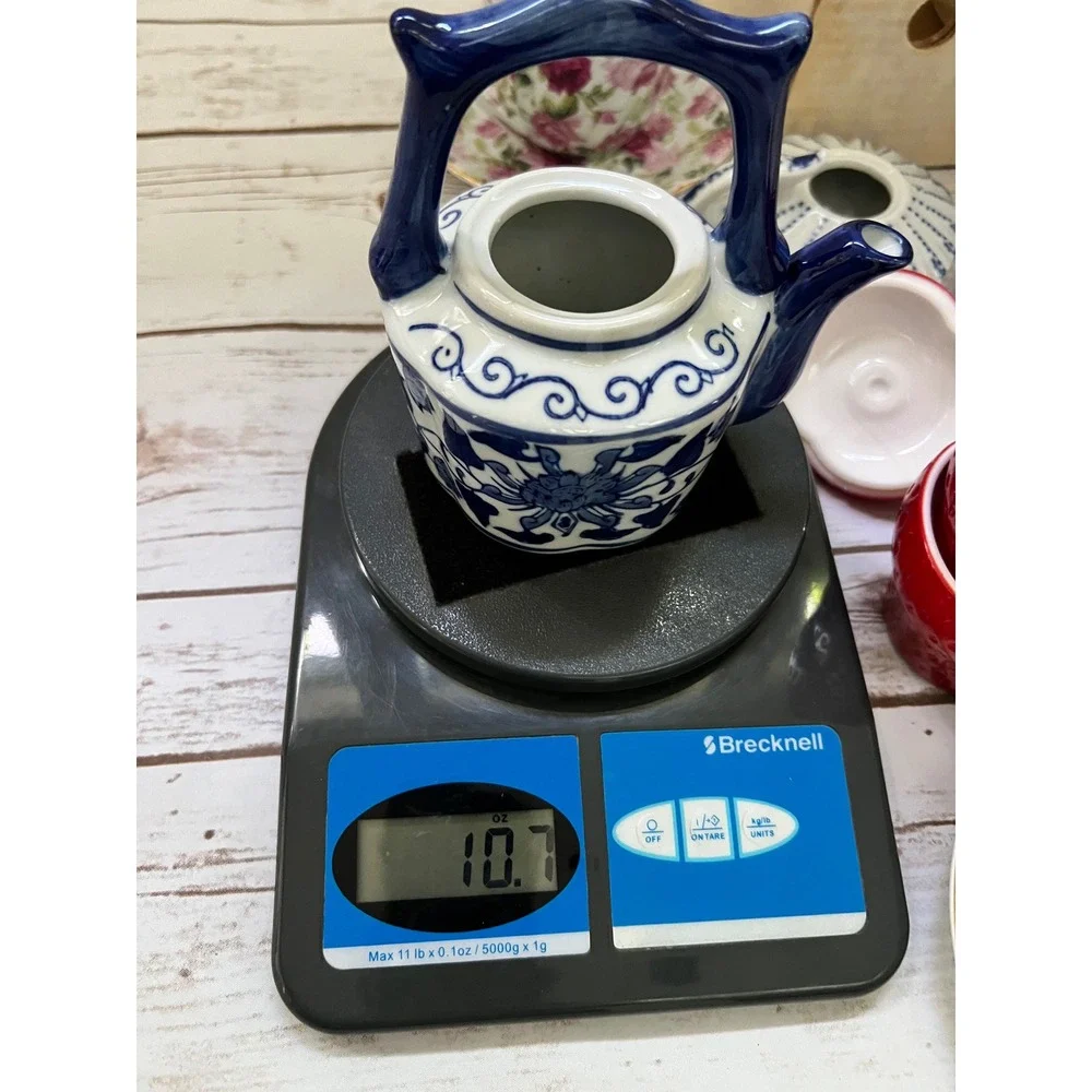 Vintage Miniature Teapot Blue White Chinoiserie Floral Decorative ( no lid) 5.5