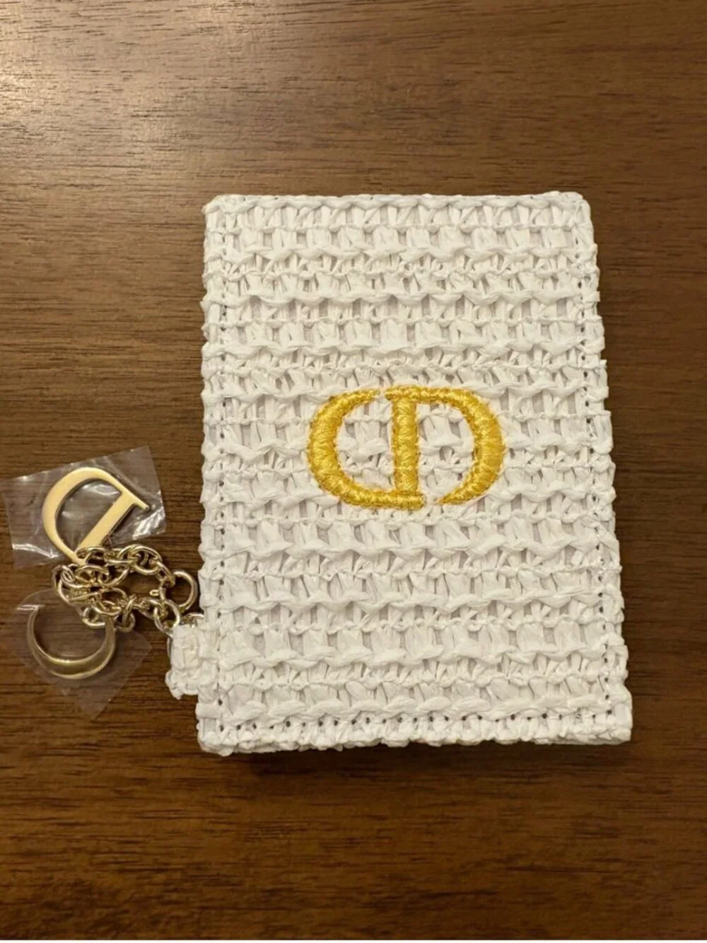 Dior White & Gold Woven Mirror with Charms