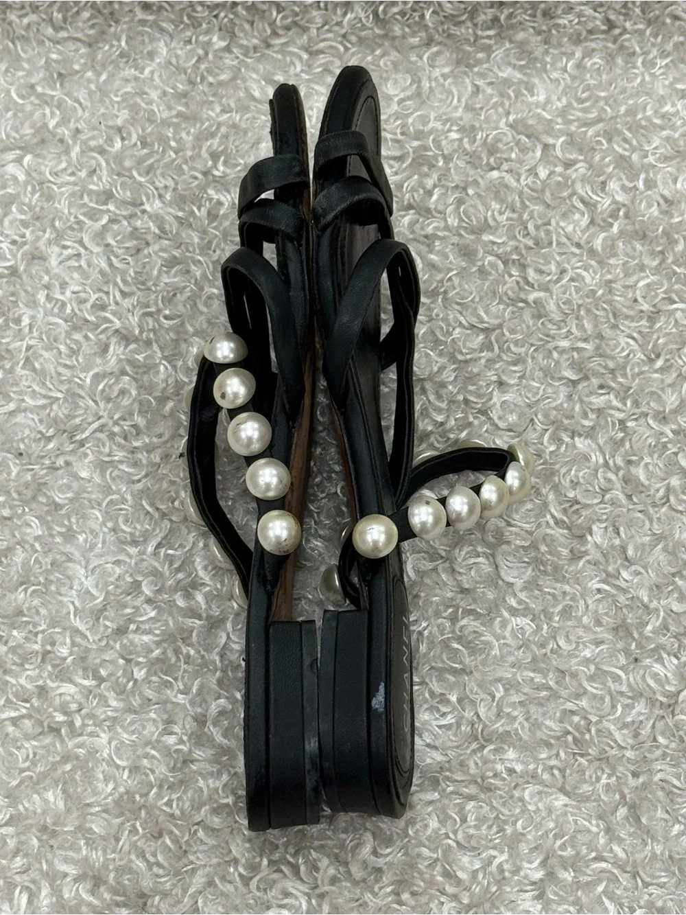 CHANEL Black Pearl Sandals Size 39C