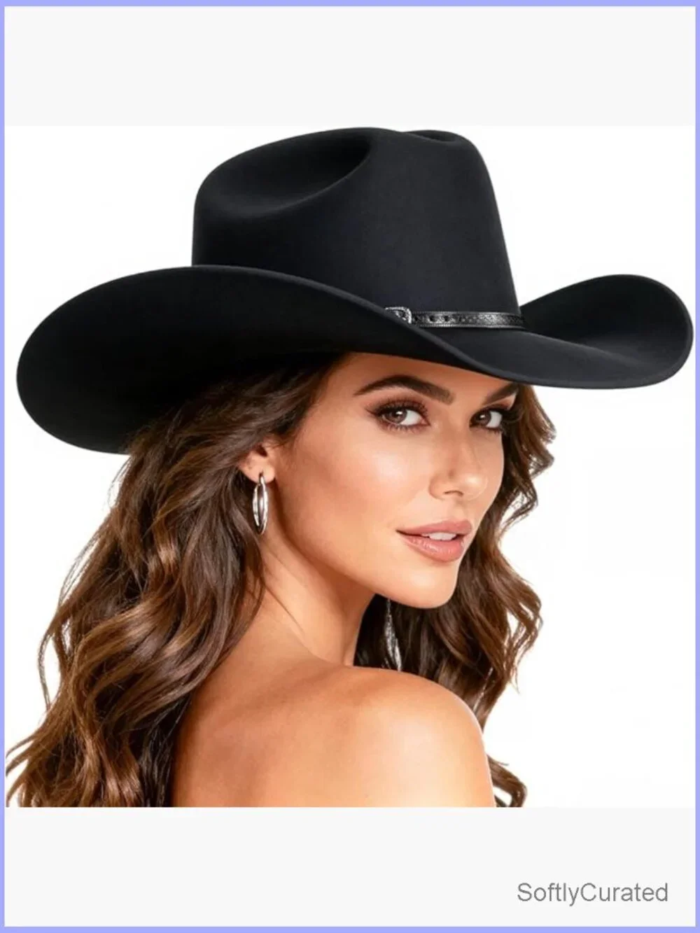 Wide Brim Cowboy Hat with 2 Detachable Bands, Felt, Adjustable