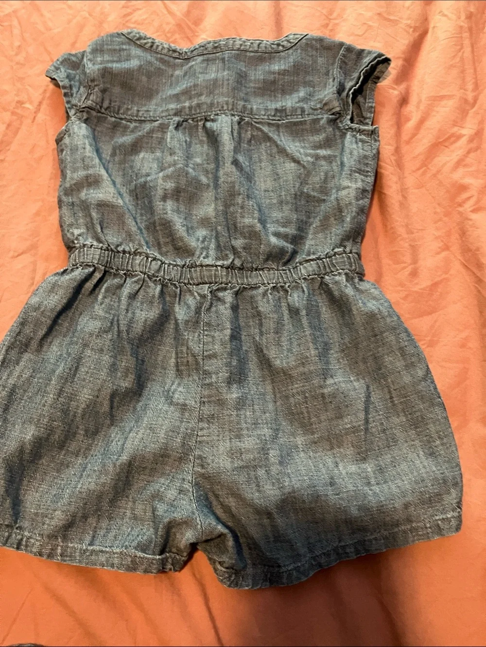 Baby GAP Denim Floral Embroidered Romper - Blue with Pink Accents 2 years