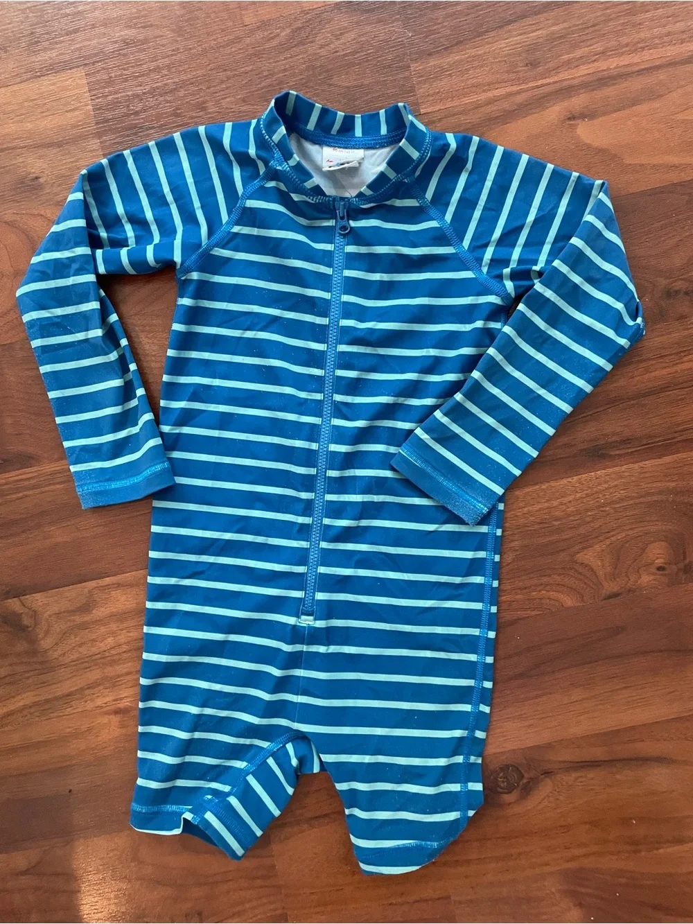 Hanna Anderson 3T Kids Blue Striped One-Piece Zip Swimsuit