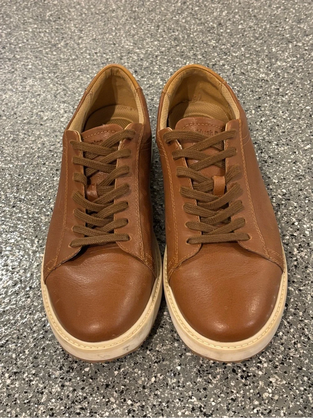 Hush Puppies Men’s Tan Brown Leather Lace-Up Sneakers