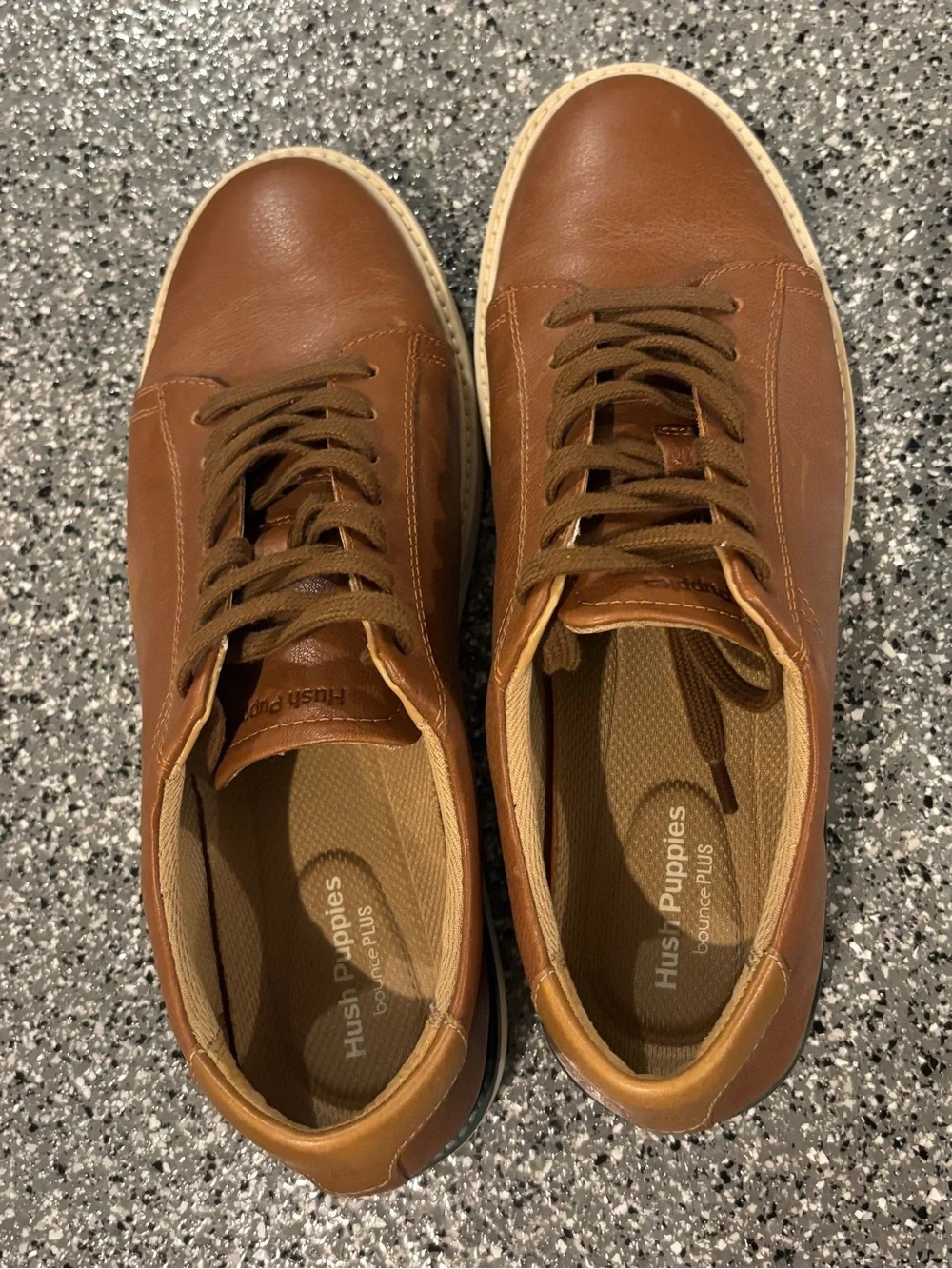 Hush Puppies Men’s Tan Brown Leather Lace-Up Sneakers