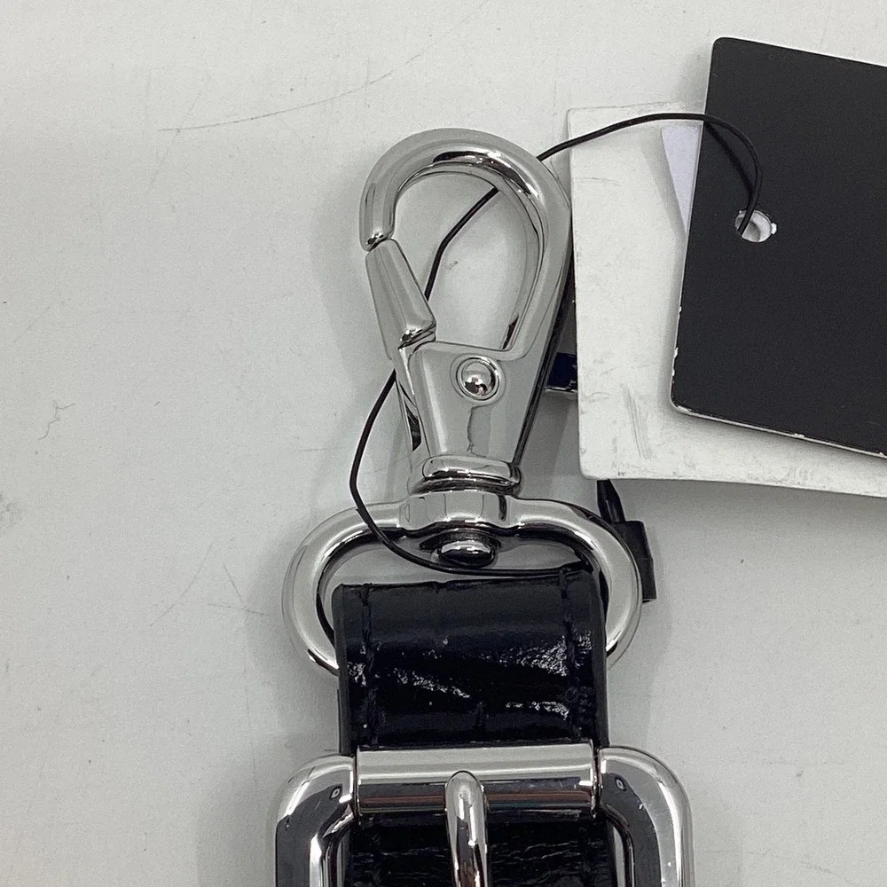Lauren Ralph Lauren Black Croc Embossed Leather Buckle Padlock Keychain NWT