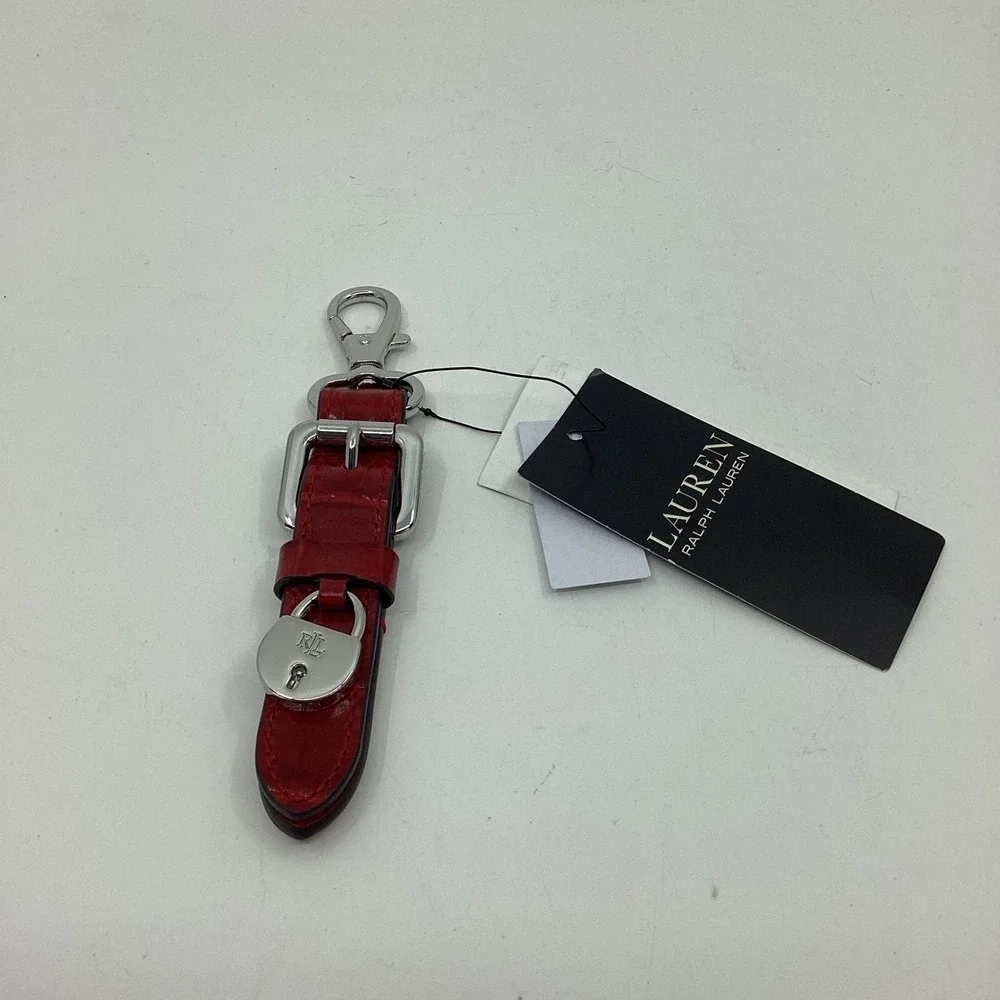 Lauren Ralph Lauren Red Croc Leather Buckle Padlock Keychain Embossed