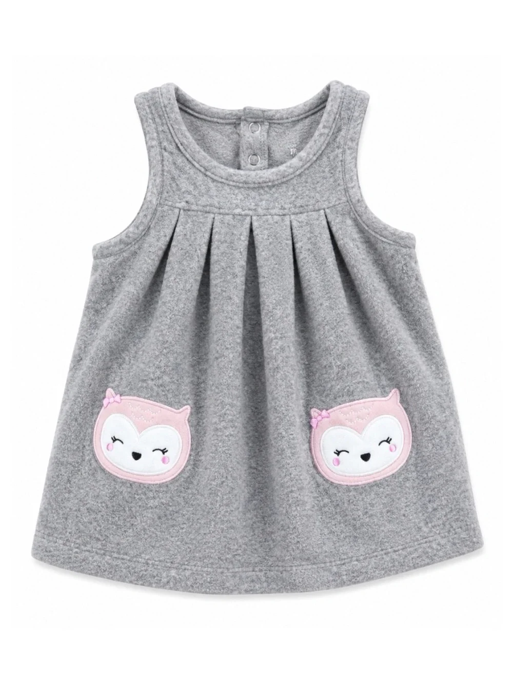Carters Baby Girl Gray Sleeveless Fleece Owl Graphic Pocket Dress Size 3M