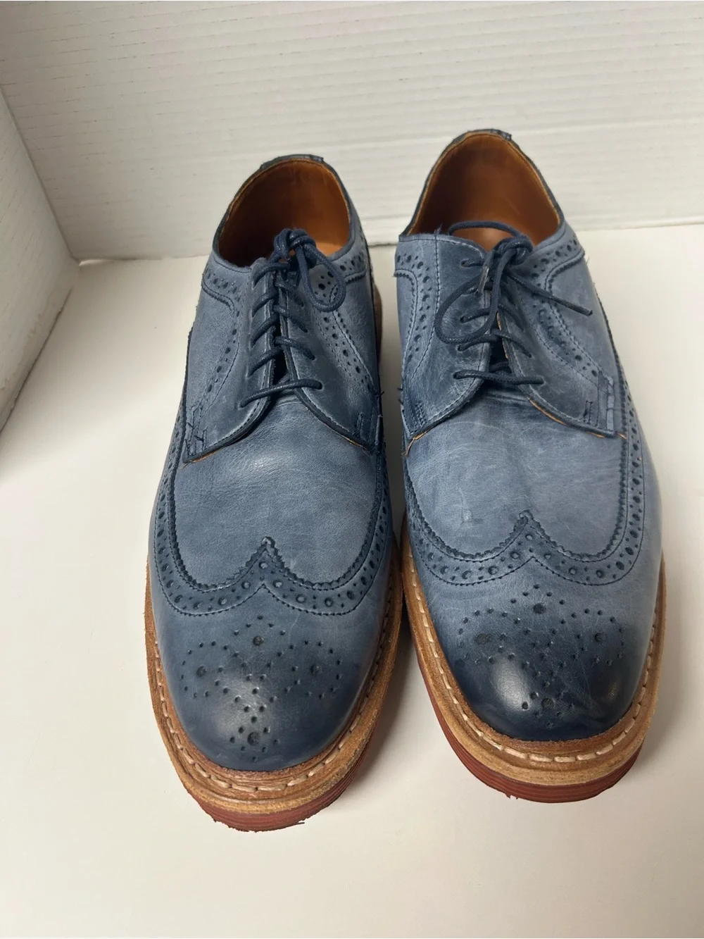 Allen Edmonds Shannon Drive Blue Leather Wingtip Brogue Oxfords - Size 10.5