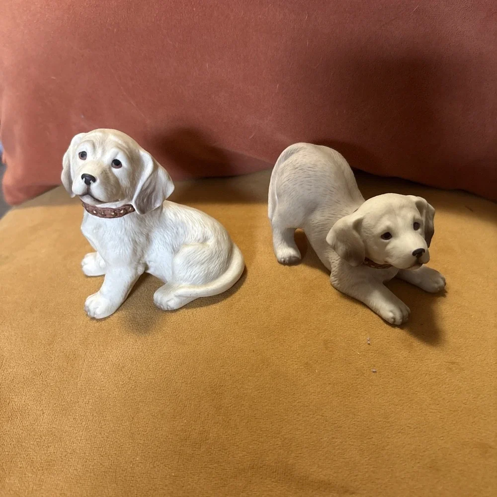 Vintage Homco 1408 Yellow Labrador Retriever Puppy Figurines