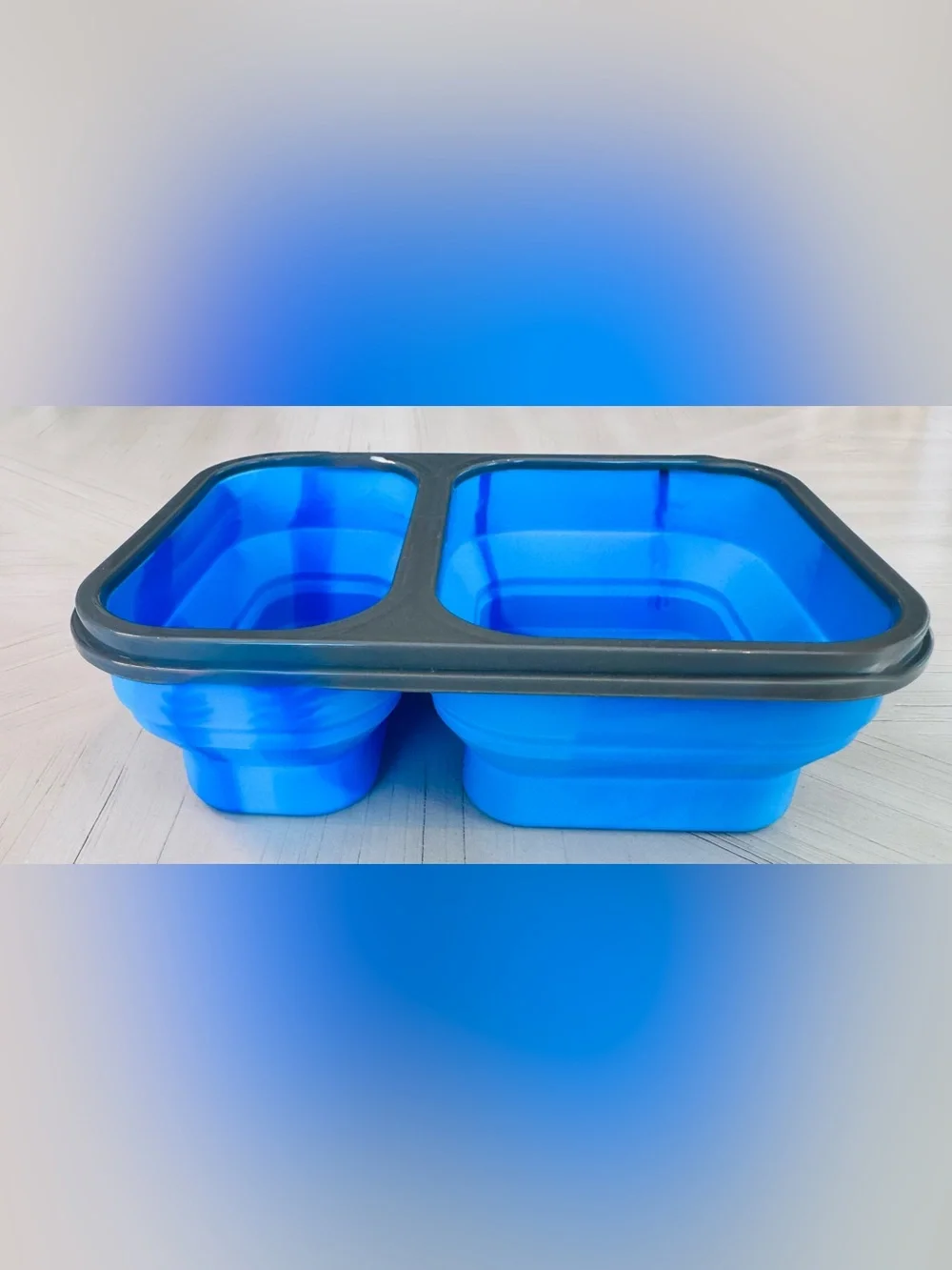 Eco One Collapsible Silicone Bento Box with Utensil Storage – Tie-Dye Blue