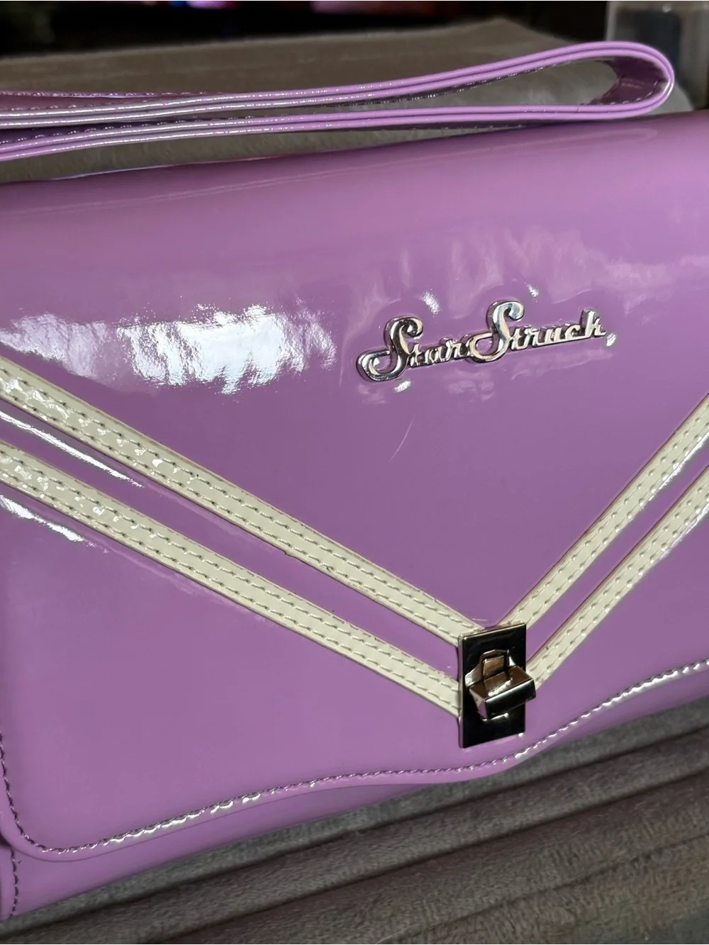 Astro Bettie  Lavender Patent Wristlet/clutch with Cream Trim