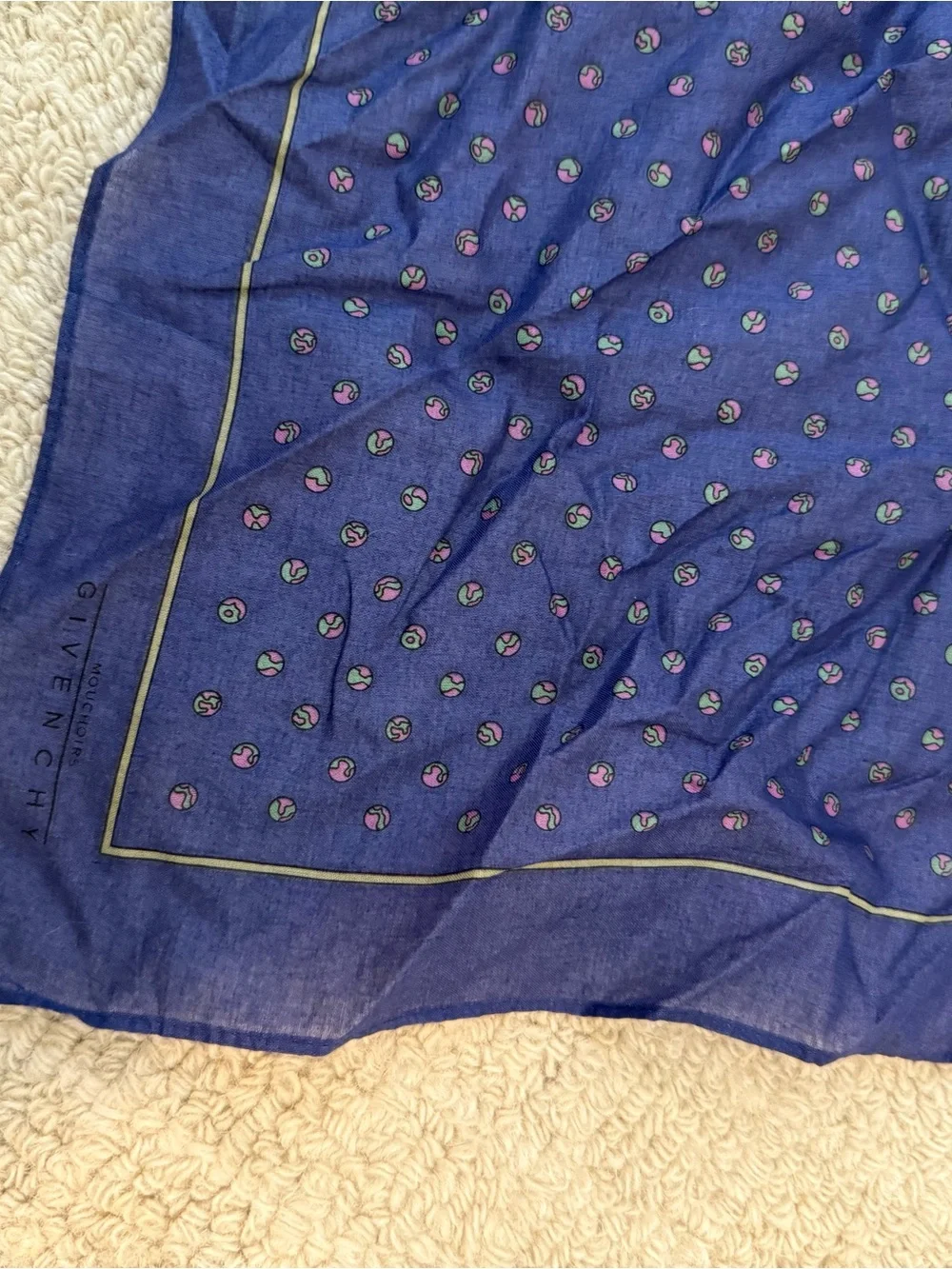 Givenchy Blue Cotton Accent Scarf with Pink and Green Dots
