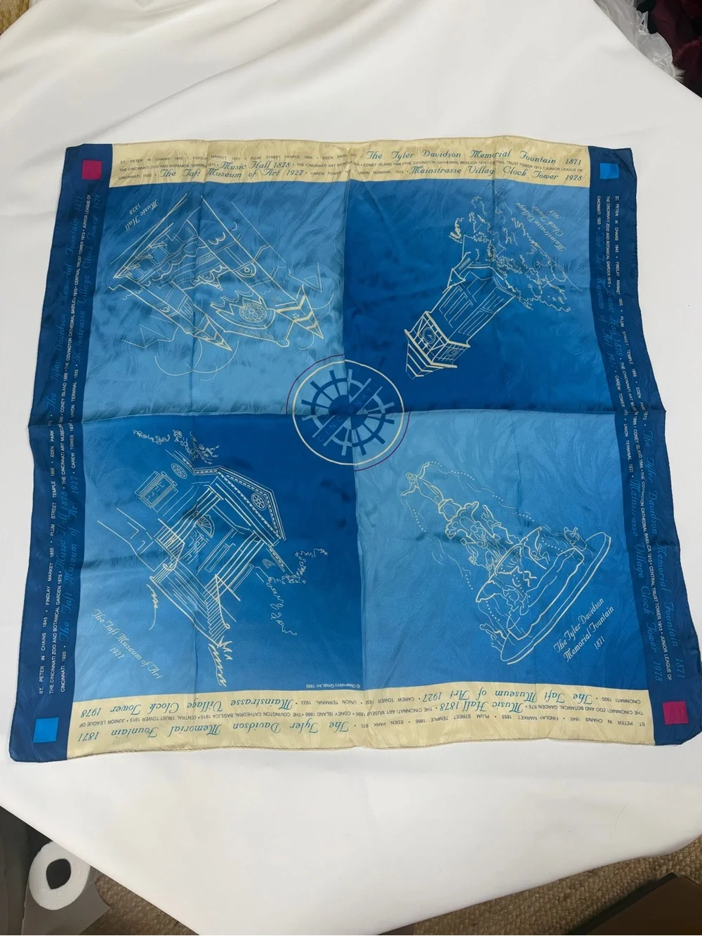 Blue Architectural Print Silk Square Scarf