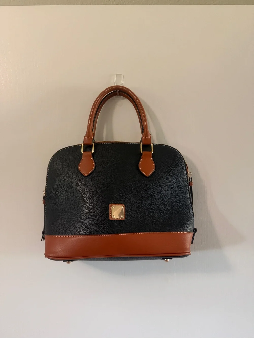 This is NOT A DOONEY Black and Brown Pebble Leather Satchel with Gold Hardware