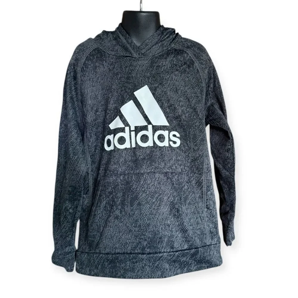 Youth Boys Adidas Logo Gray Heathered Dry Fit Full Zip Hoodie Track Jacket - Sz