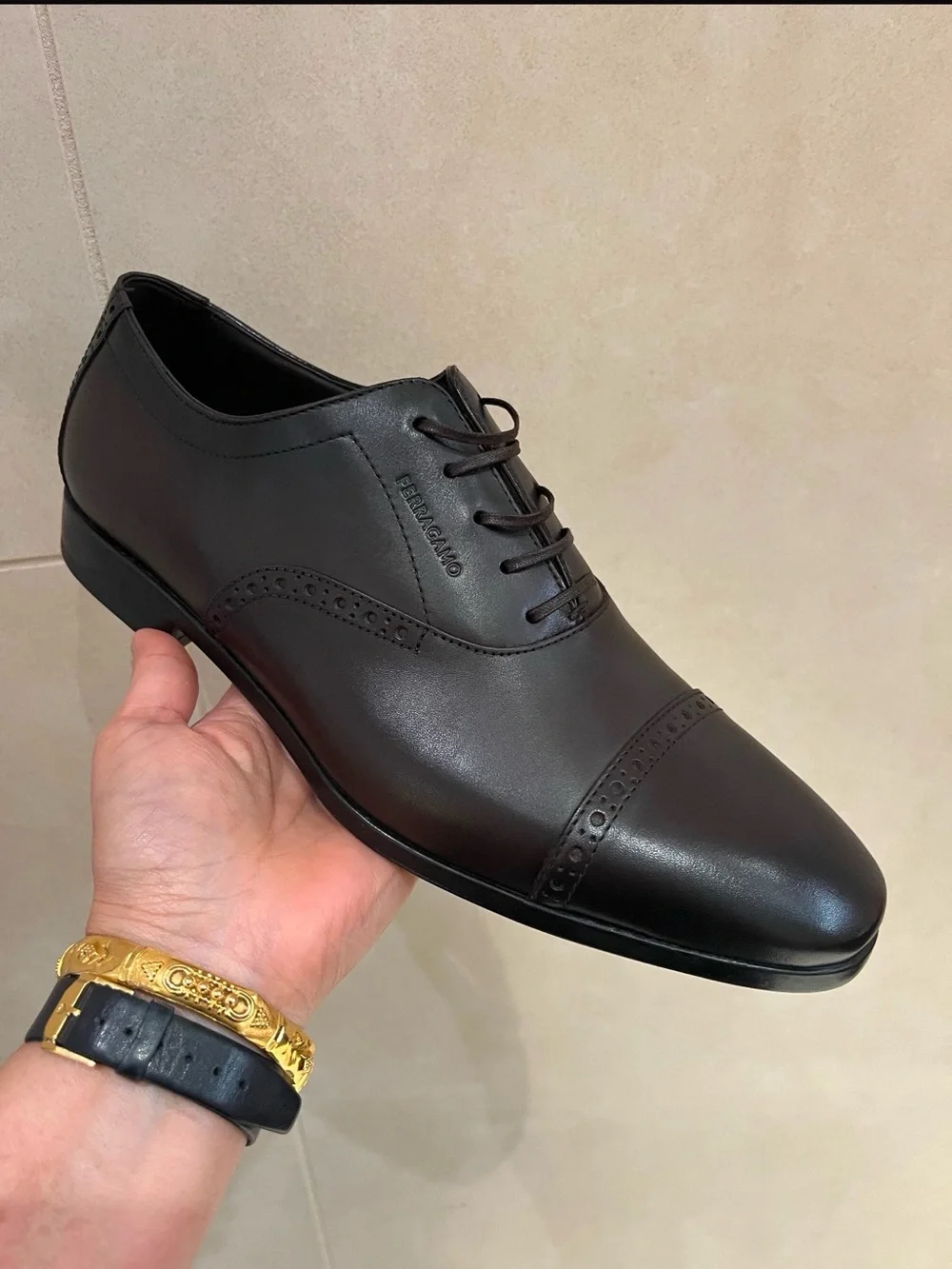 New Salvatore Ferragamo Elegant Men's Black Oxford Dress Shoes  8.5EE wide