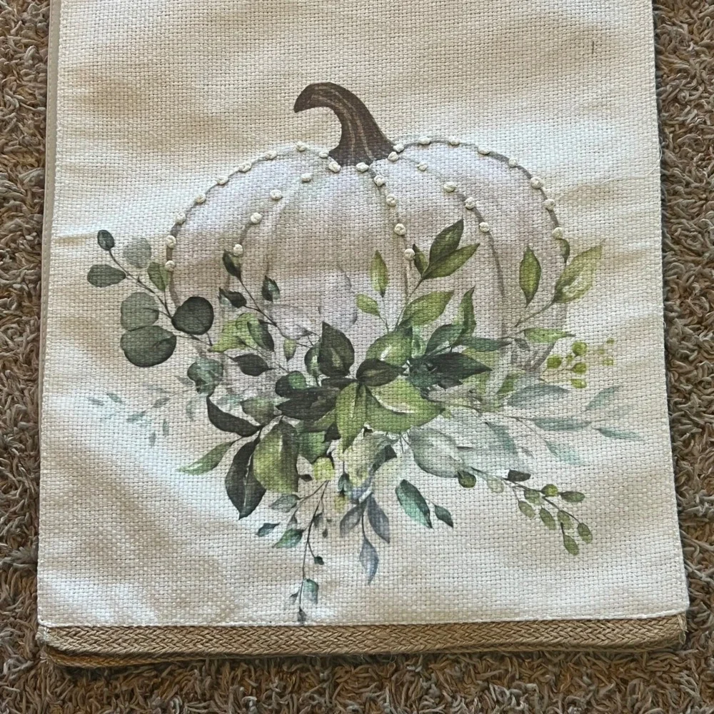 Autumn Hill White Pumpkin‎ Eucalyptus Table Runner Fall Harvest Decor 70 Inch