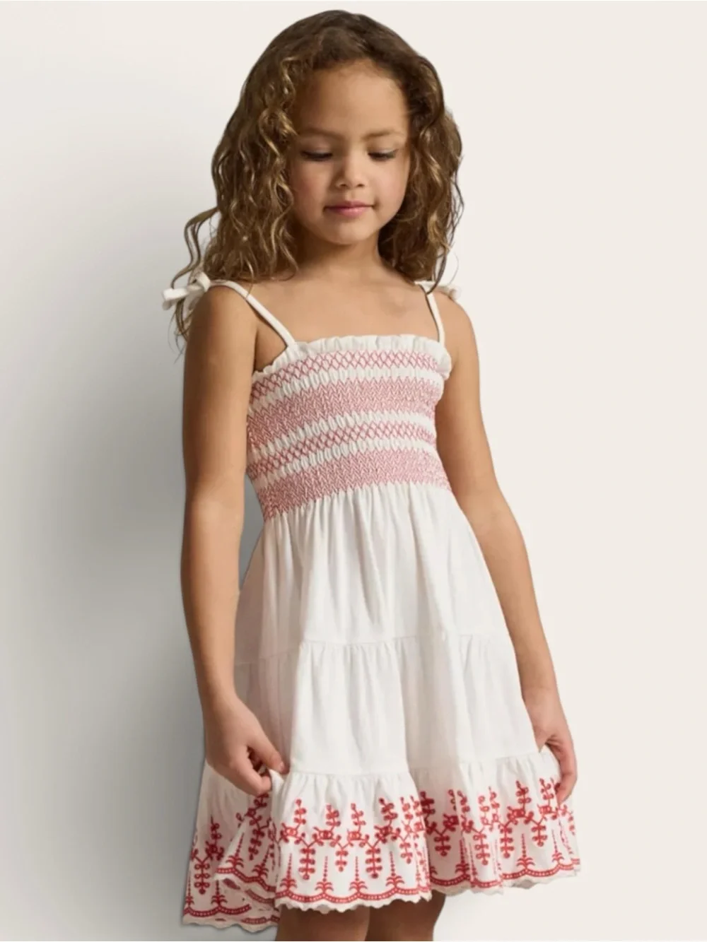 NWT Polo Ralph Lauren Smocked Eyelet‎ Embroidered Cotton Jersey Dress Classic