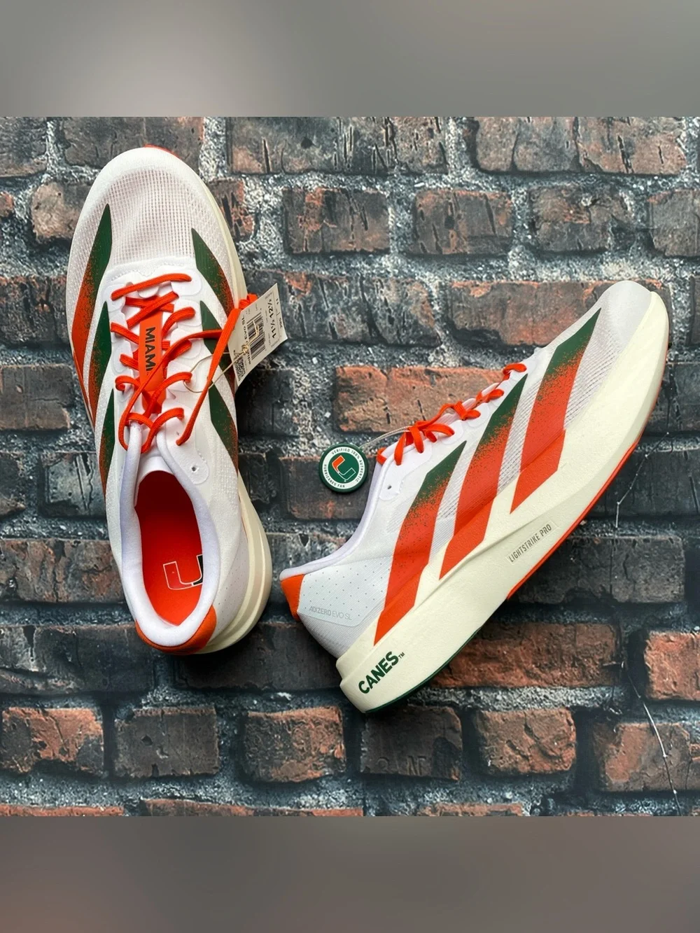 NEW Adidas EVO SL Miami Hurricanes Running Shoes Men's JQ2148 Size 11.5 (No Box)