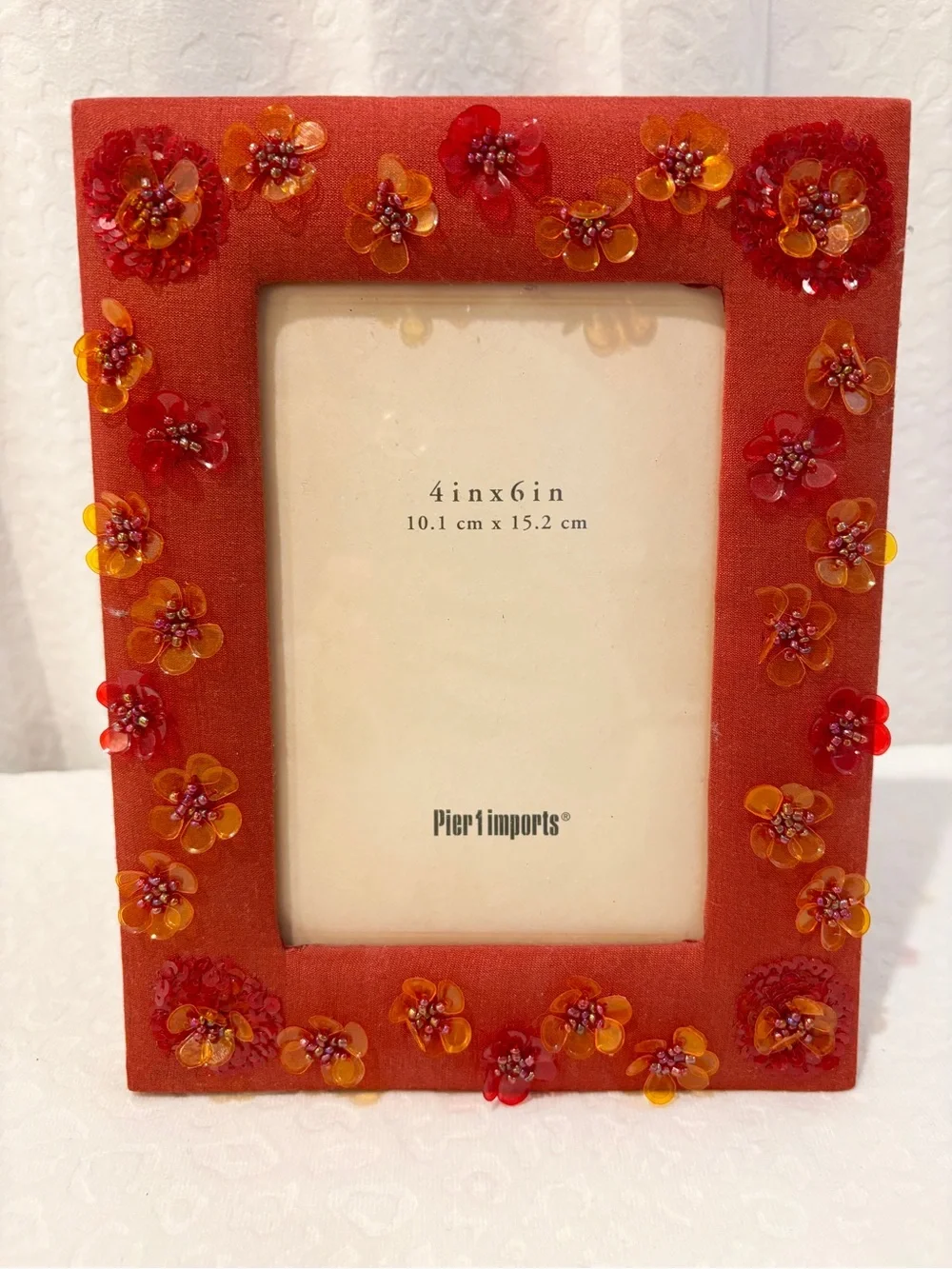Pier 1 Imports Rust Orange Beaded Floral Picture Frame