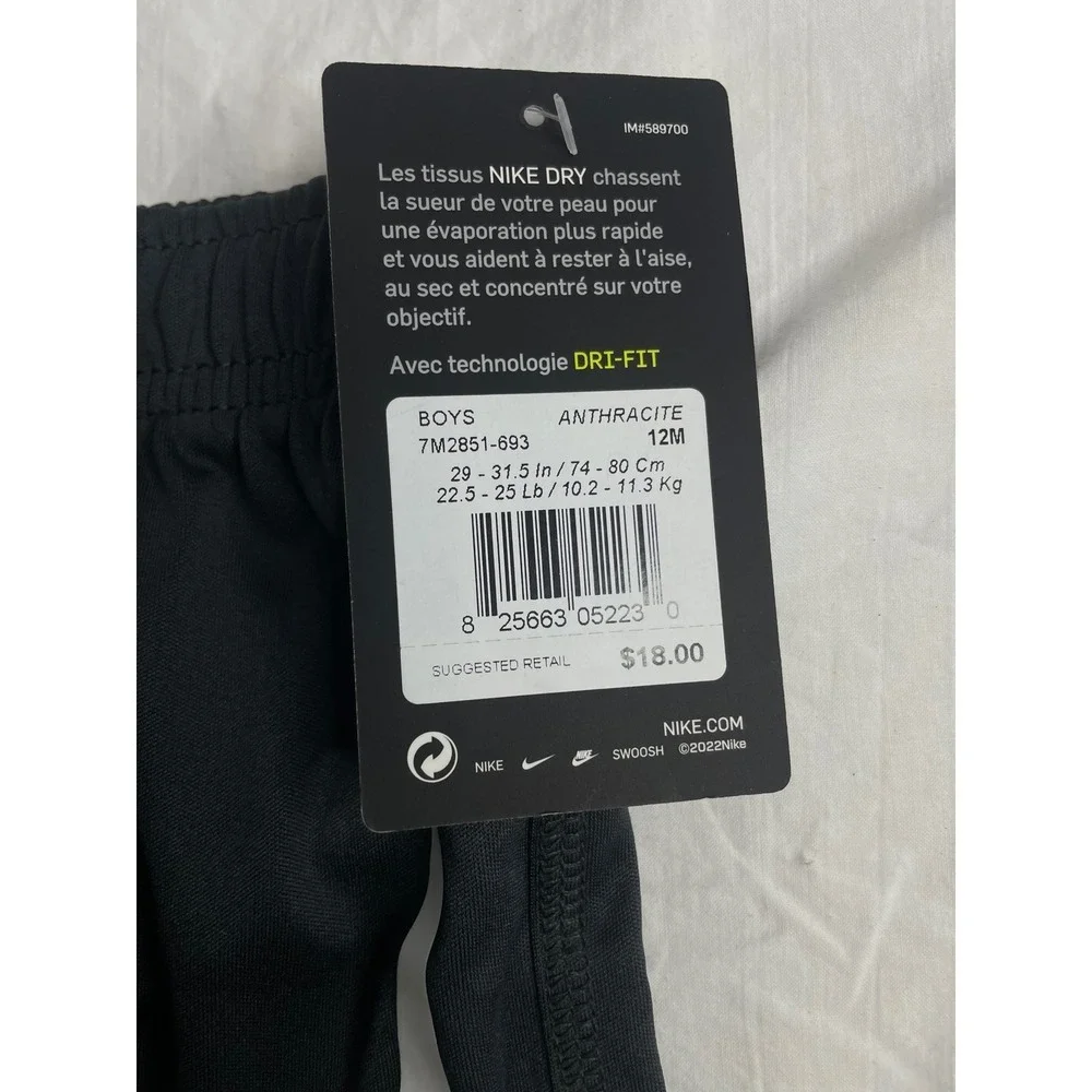 Nike Dri-FIT Boys Shorts Black White Swoosh Athletic Activewear 12M