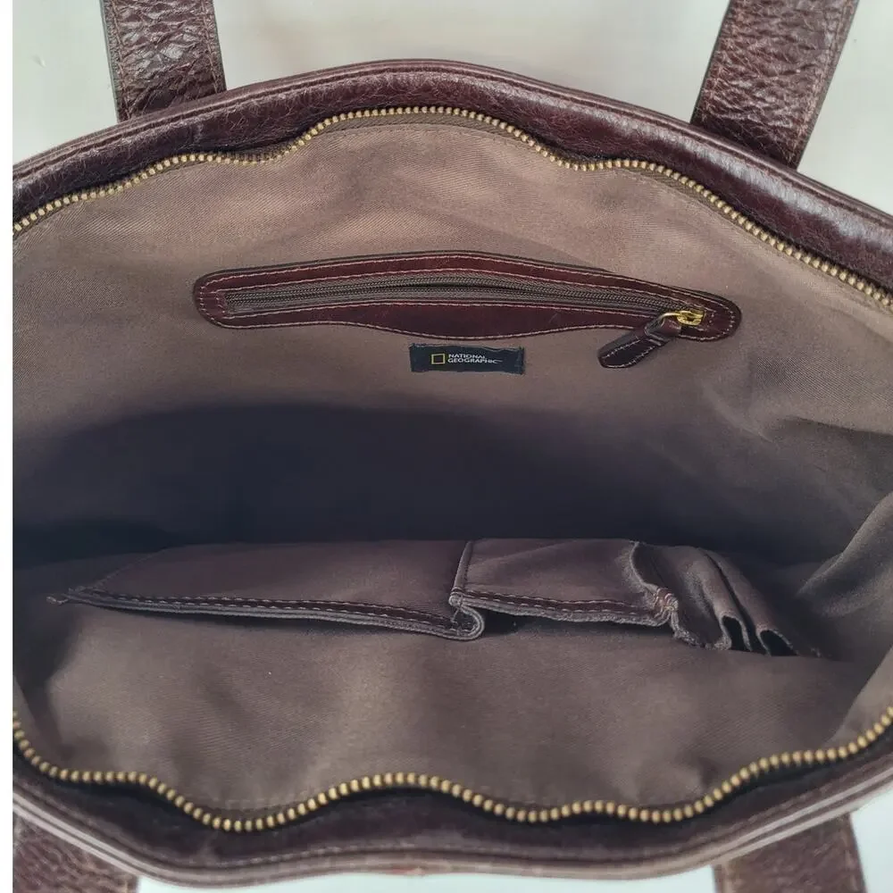 National Geographic Distressed‎ Leather Tote Dark Academia Travel Bag bohemian