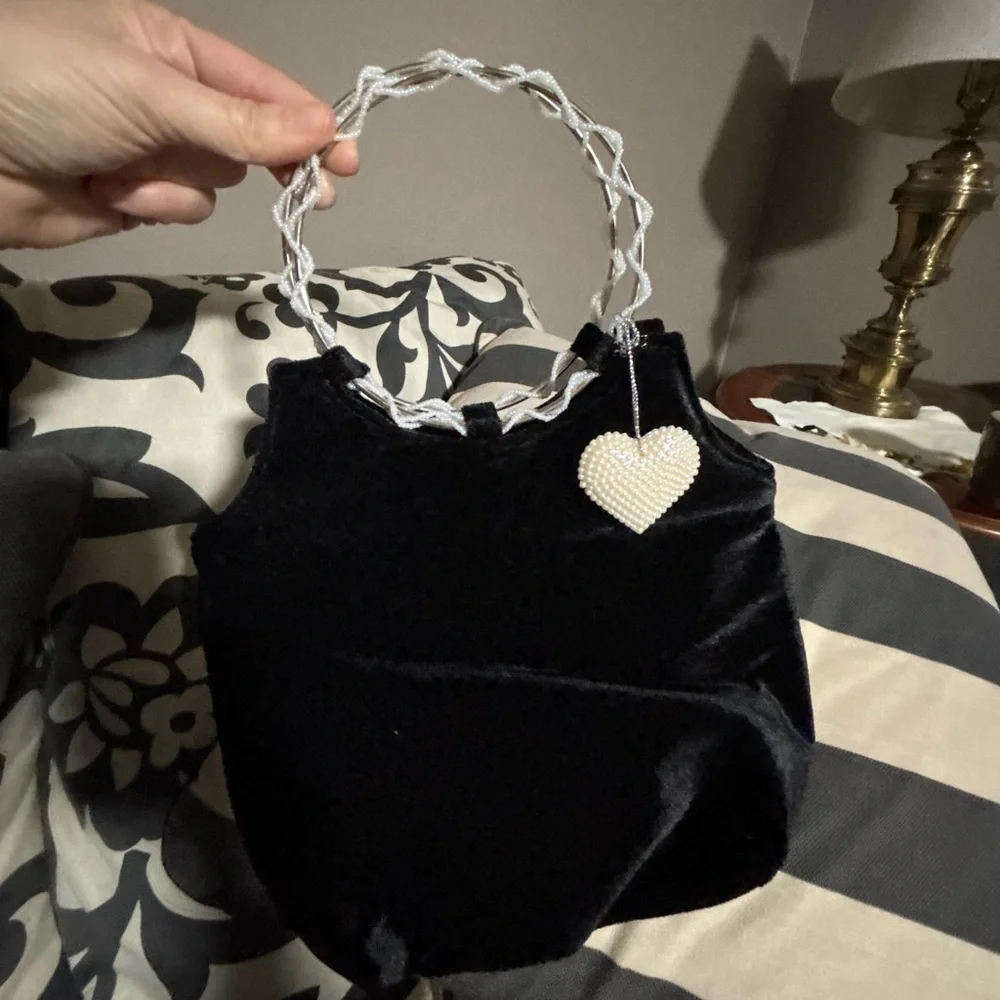 Victoria’s Secret black Velvet & Faux Pearl Victoria's Secret Purse Handbag U