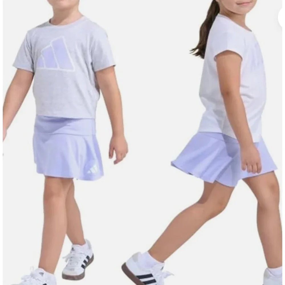 NWT Adidas Girls 3-Piece Set SZ 6 Grey White Lavender Tees and Skort AG11866