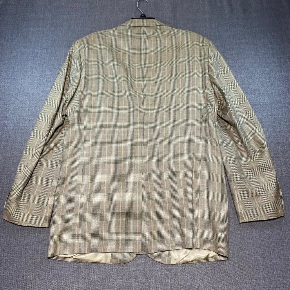 Mens 42L Blazer 100% Silk Olive Glen Plaid 2-Button Sport Coat