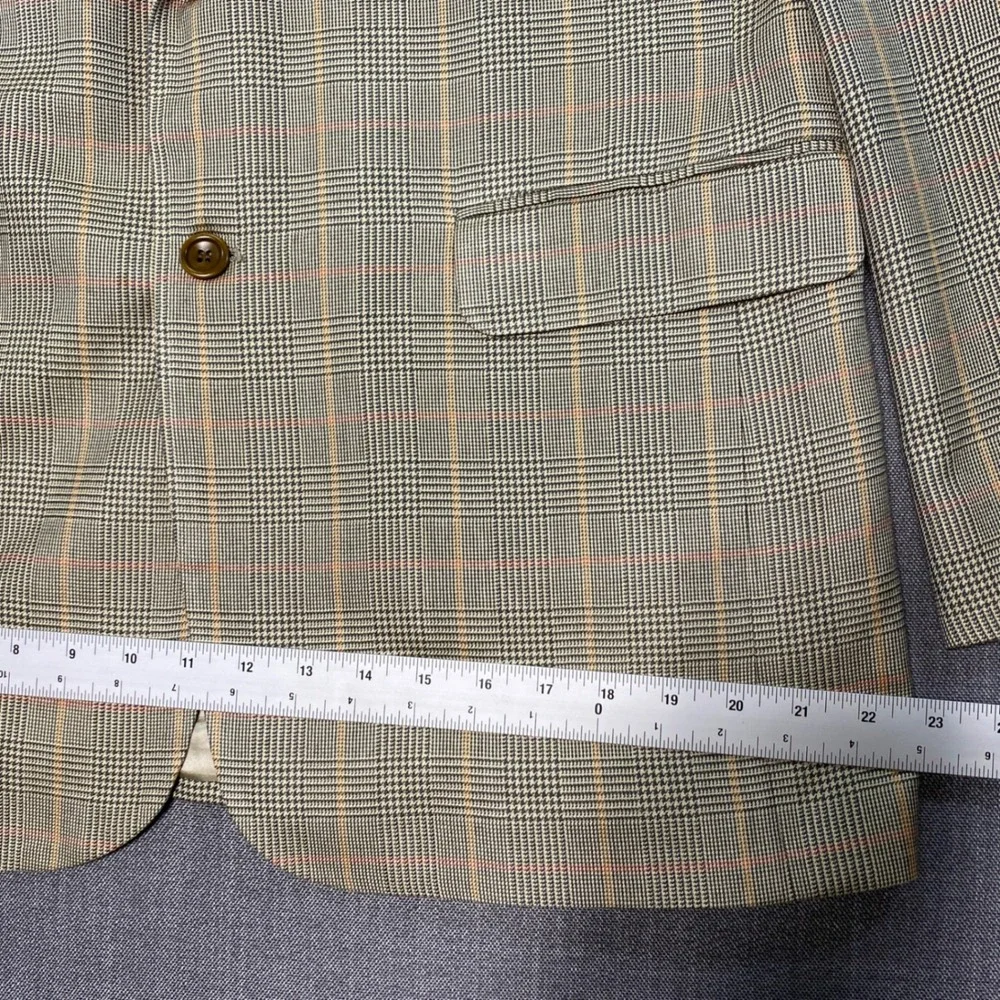 Mens 42L Blazer 100% Silk Olive Glen Plaid 2-Button Sport Coat