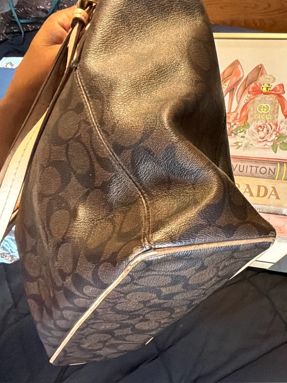 Coach Brown Signature Canvas Tote with Tan Leather Straps