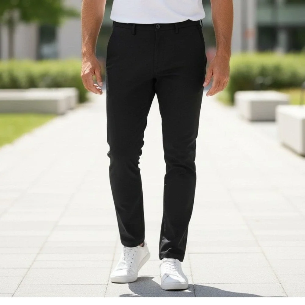 Banana Republic Mens Flat Front Pants Black Zip‎ Pockets 38x29