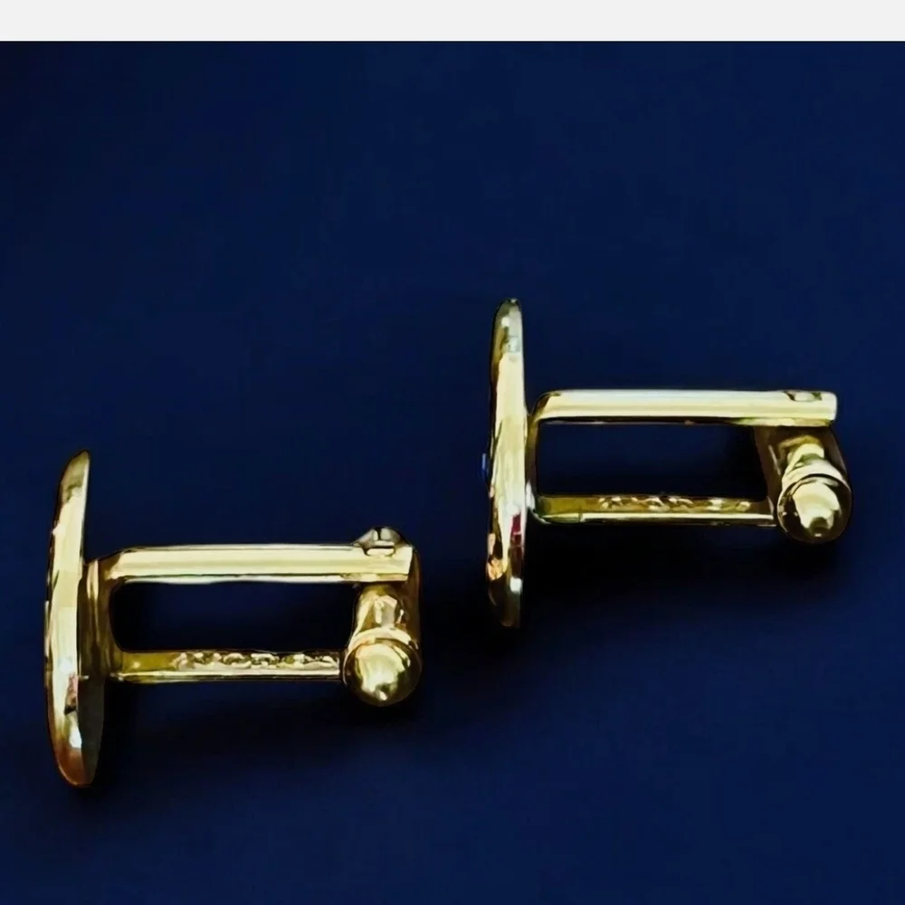 Mens Vintage  Gold Tone Starburst Cufflinks with Blue Rhinestones