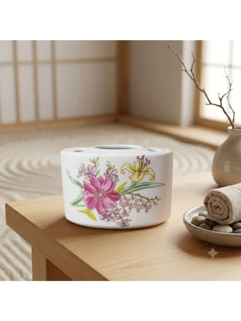 Vintage Japan Floral Ceramic Toothbrush Holder Retro Bathroom Toothpaste Cup
