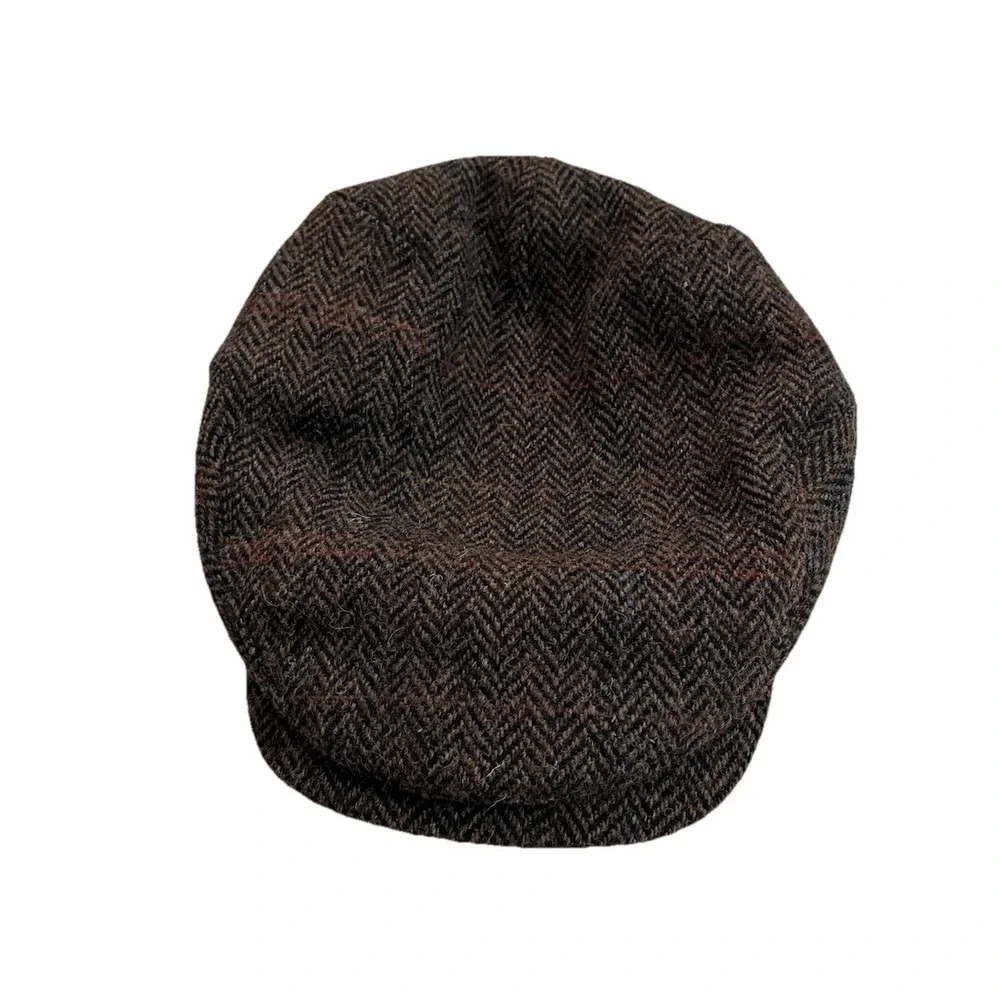 Wigens Brown Harris‎ Tweed Newsboy Herringbone Cap with Earflaps Size 59